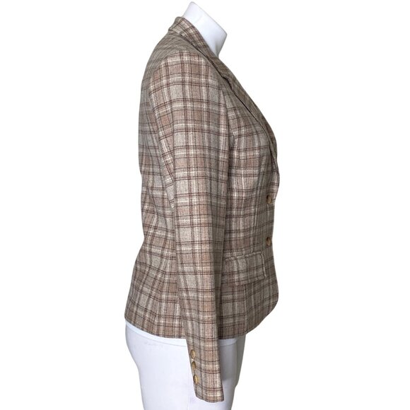 Pendleton Vintage Beige Plaid 100% Virgin Wool Blazer, Long Sleeves Women's 10 - Picture 4 of 9
